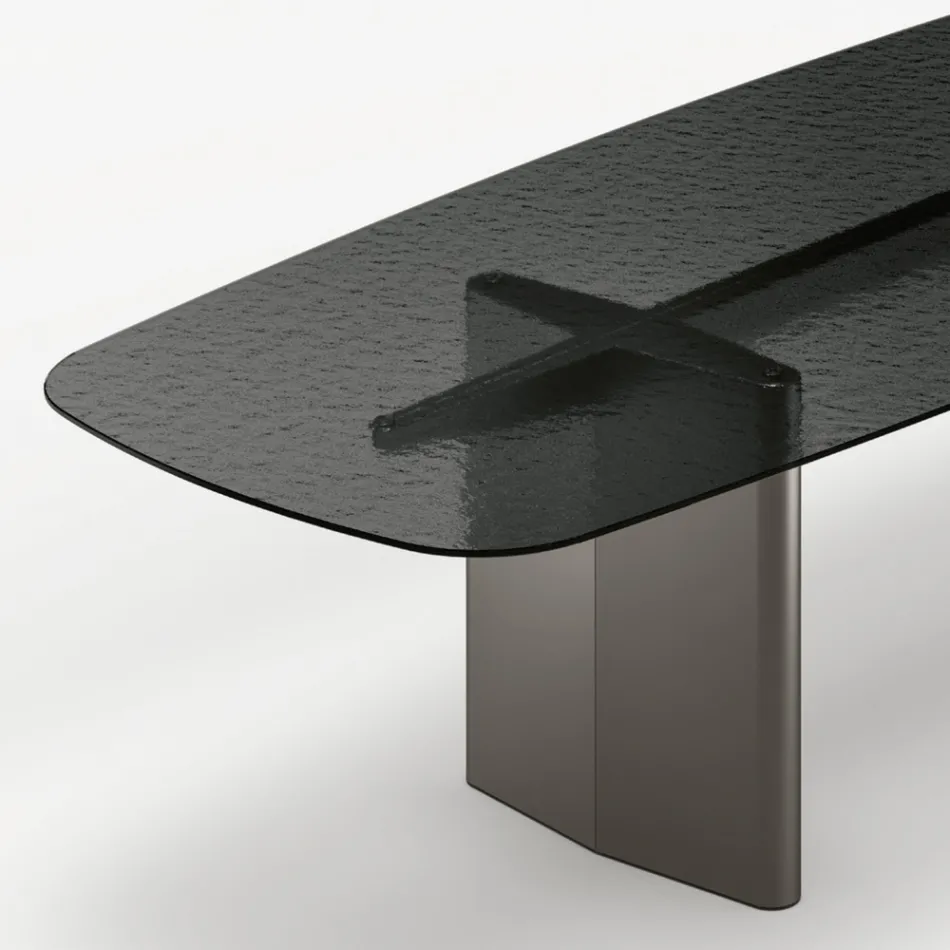 Opalia 320 cm matbord i glas och metall, tillverkat i Italien Viadurini