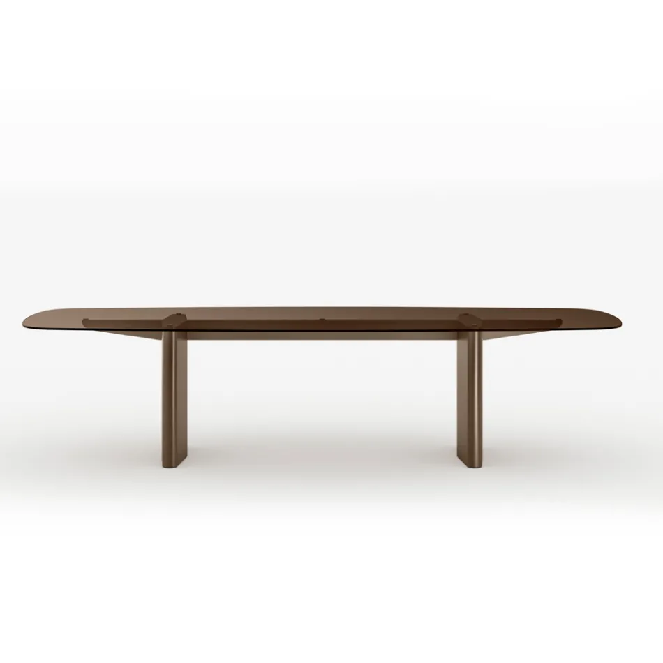 Opalia 320 cm matbord i glas och metall, tillverkat i Italien Viadurini