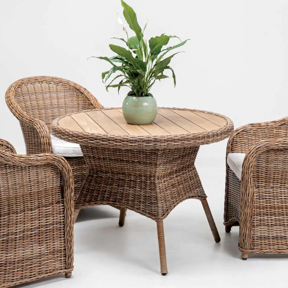 Utomhusmatbord med bred stav av naturlig teakskiva - Melina Viadurini