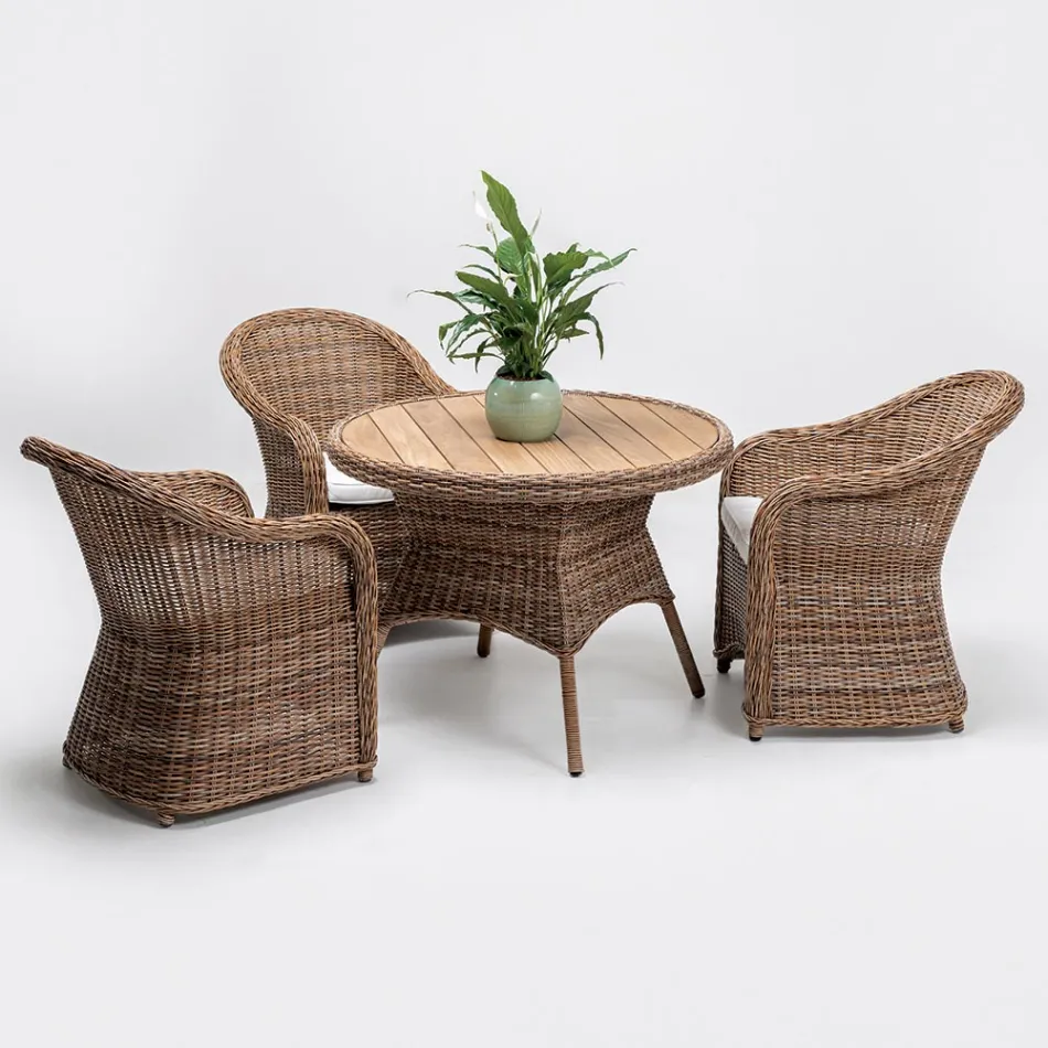 Utomhusmatbord med bred stav av naturlig teakskiva - Melina Viadurini