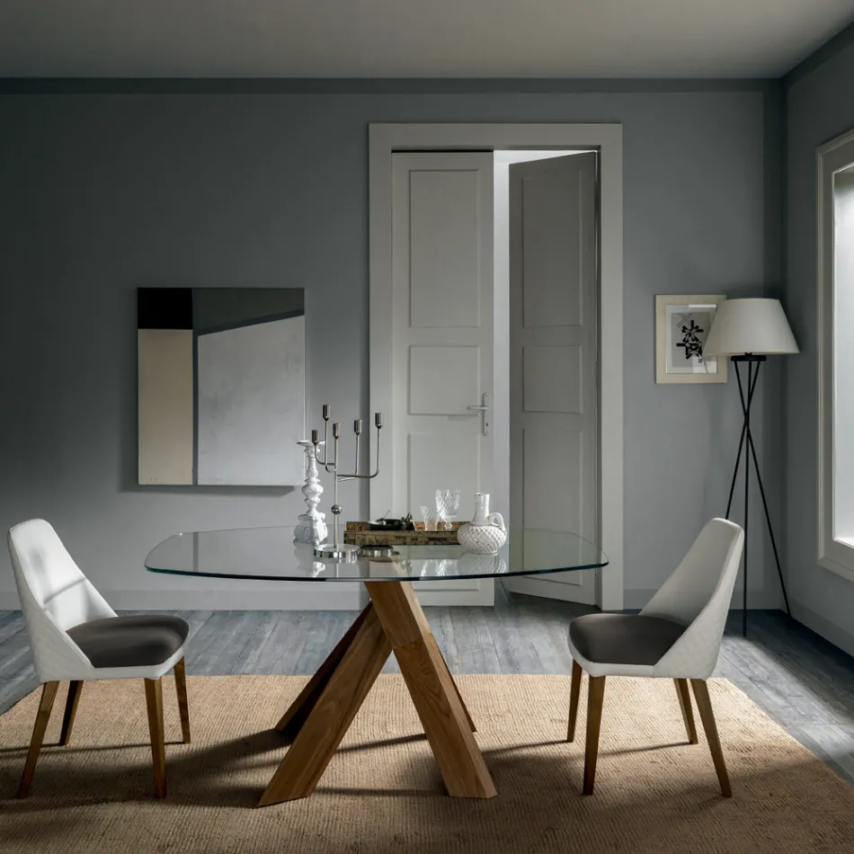 Vardagsrum Matbord Glasskiva och träben - Botanisk Viadurini