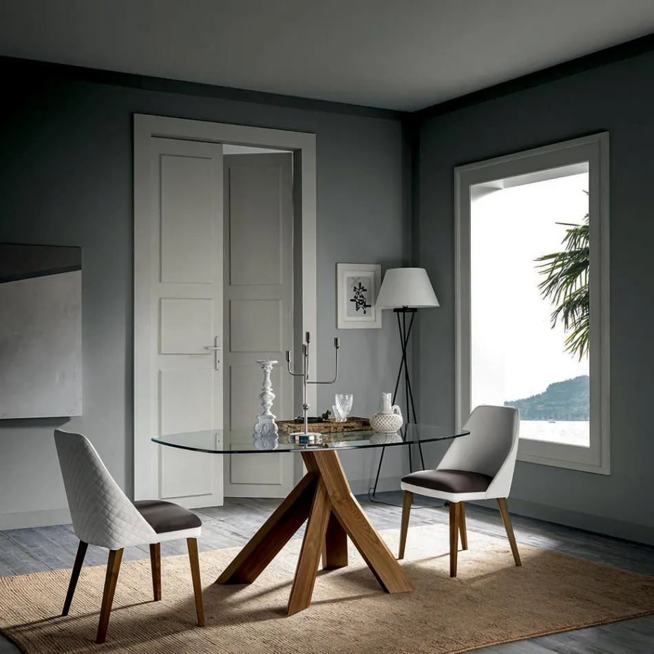 Vardagsrum Matbord Glasskiva och träben - Botanisk Viadurini