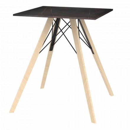 Design matbord i trä och fyrkantig Dekton 4 stycken - Faz Wood av Vondom Viadurini