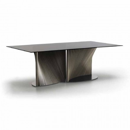 Design matbord i rökt glas och oljad ask tillverkad i Italien - Croma Viadurini