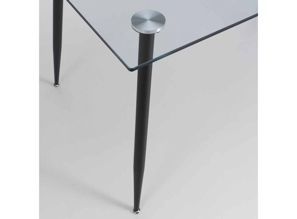 Matbord för modern design i härdat glas och svart metall - Foulard Viadurini