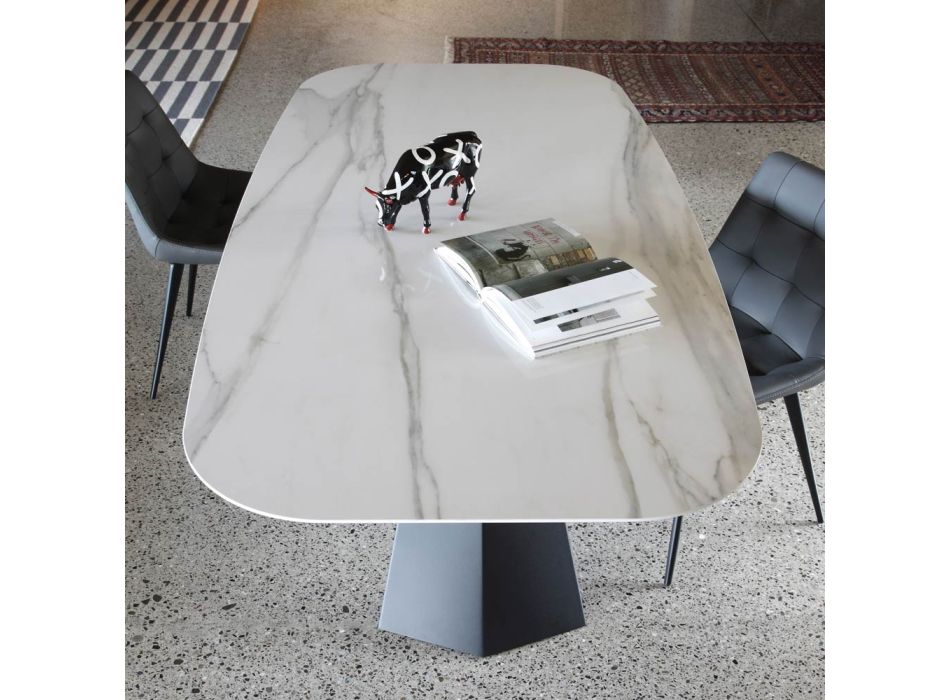 Elliptiskt matbord i stål och polerad keramik Florim - Gelsino Viadurini