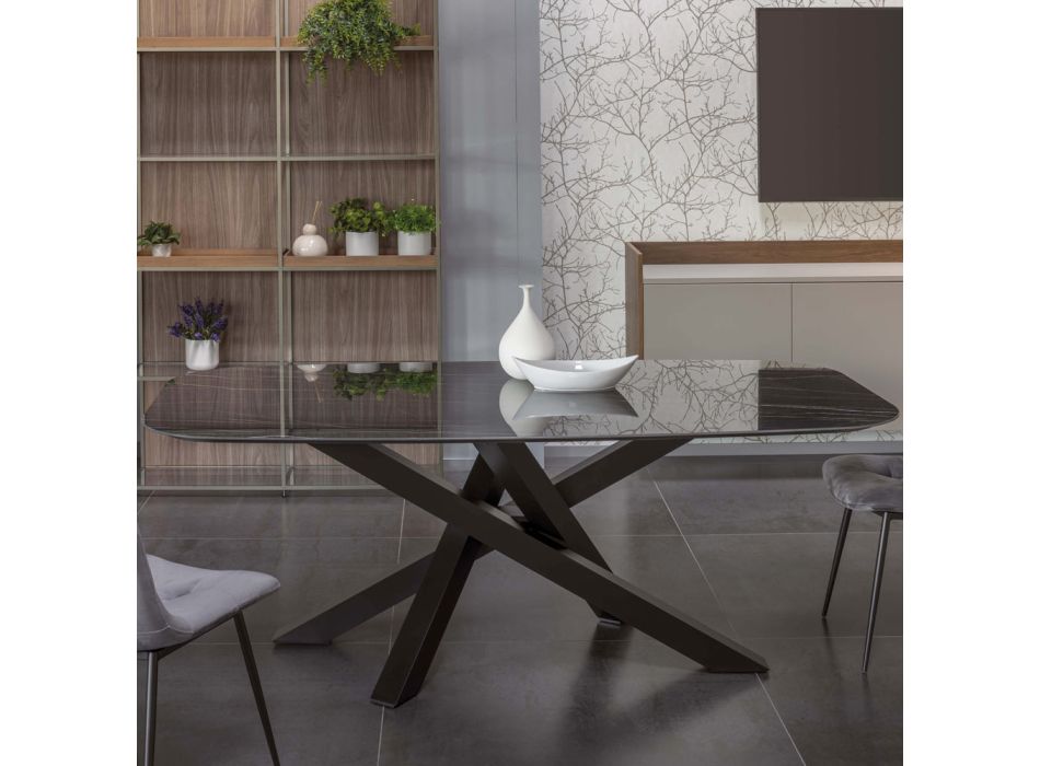 Elliptiskt matbord i keramik och aluminium - Yamir Viadurini