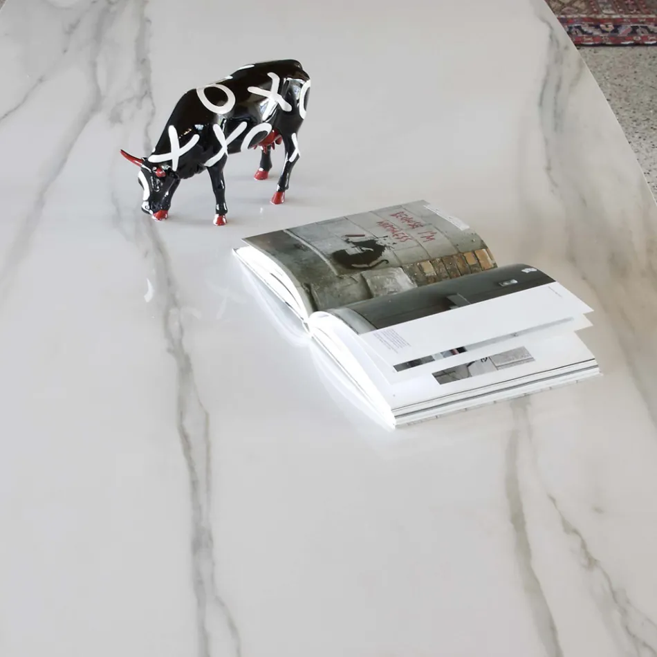 Elliptiskt matbord i keramik och aluminium - Yamir Viadurini