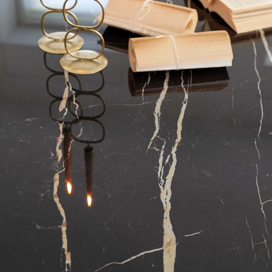 Matbord i Florim Thunder Night polerad keramik och stål - Medunotav Viadurini