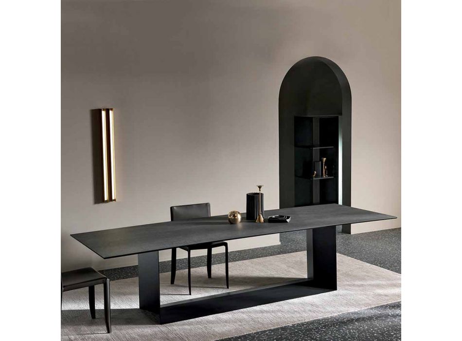 Anthracite Savoy Stone Ceramic Dining Table Made in Italy - Dark Brown Viadurini