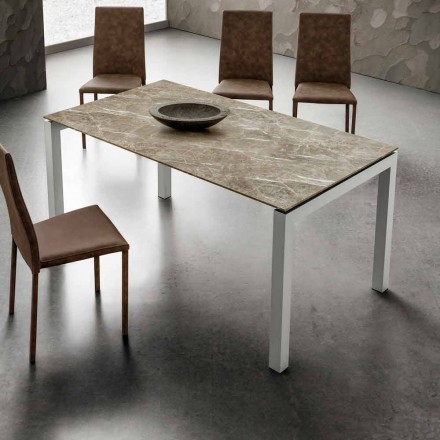 Matbord i Hpl marmor och aluminium effekt gjord i Italien - Monolith Viadurini