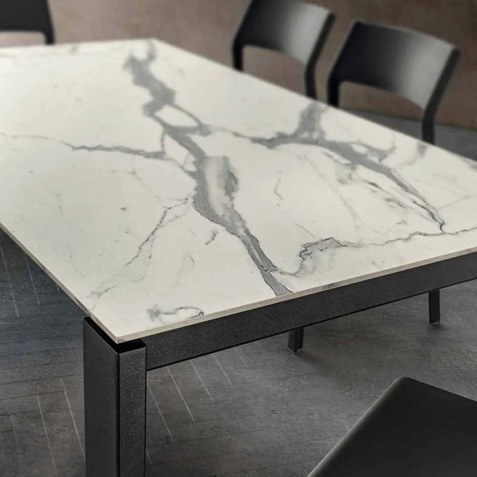Matbord i Hpl Marble Effect och lackerad metall tillverkad i Italien - Jupiter Viadurini