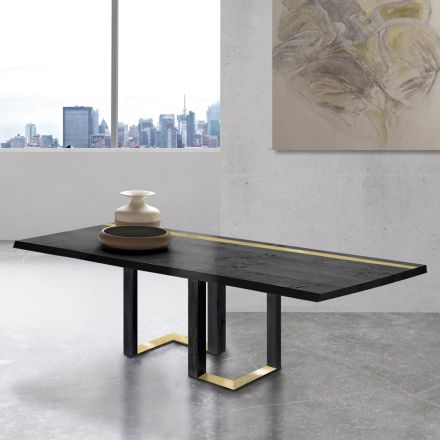 Matbord i knuten ek och metallelement Tillverkat i Italien - Giusy Viadurini