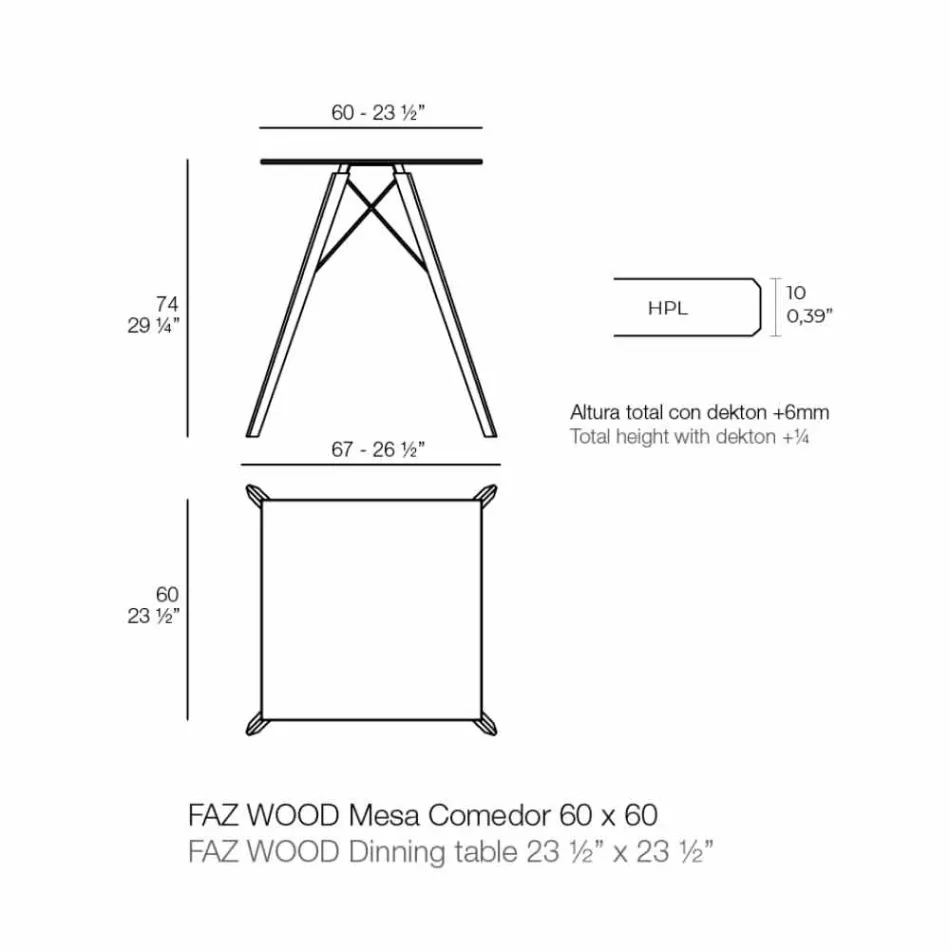 Square Design Wood och Hpl Matbord, 4 stycken - Faz Wood av Vondom Viadurini