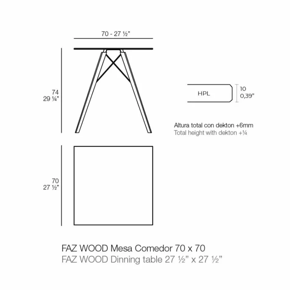 Square Design Wood och Hpl Matbord, 4 stycken - Faz Wood av Vondom Viadurini