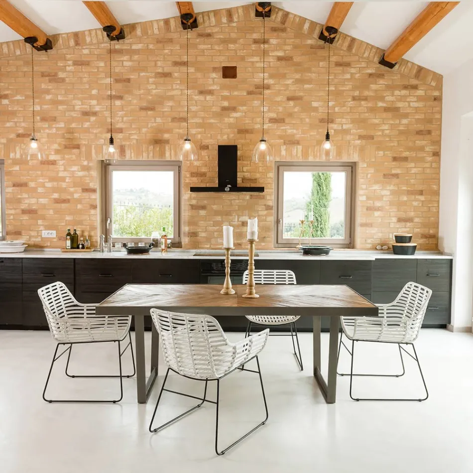 Matbord i återvunnet tropiskt trä och metallben - rutschkana Viadurini