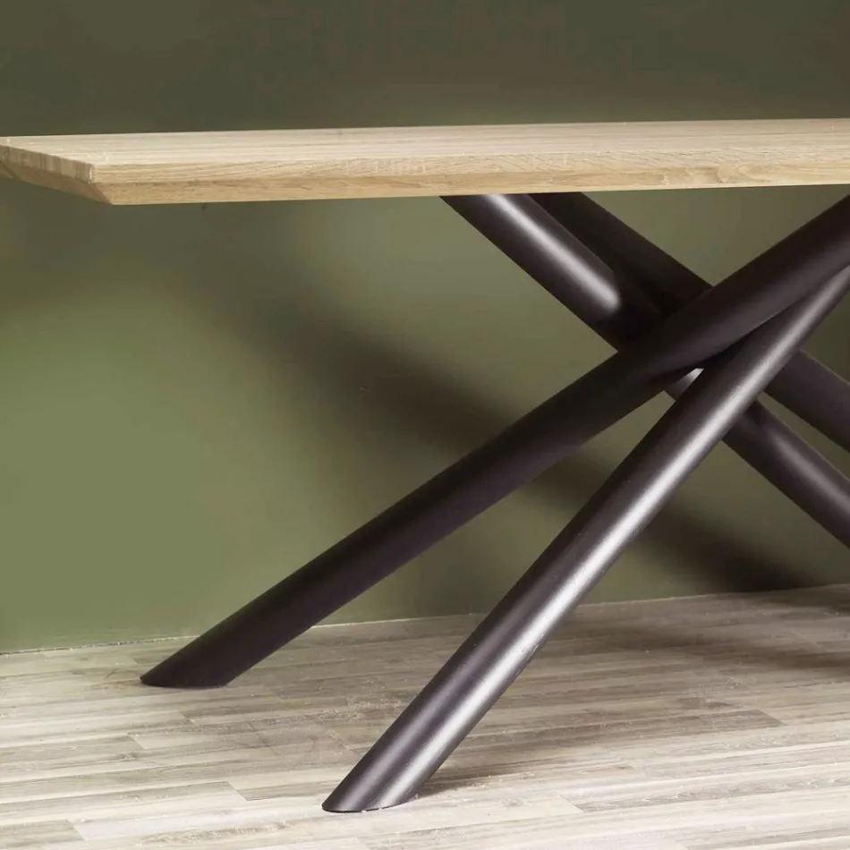 Matbord i MDF träeffekt och svart metallunderrede - Sunset Viadurini