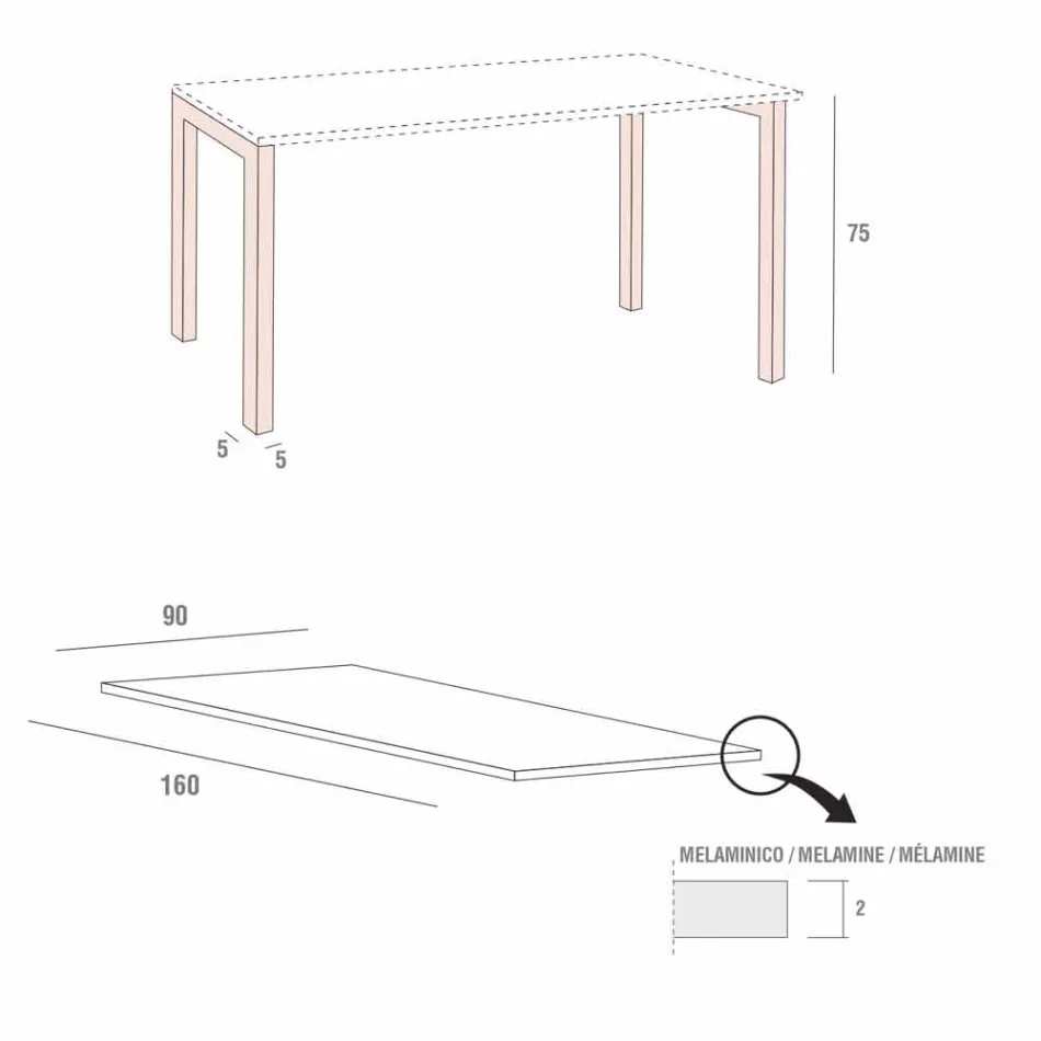 Matbord i melamin och målad metall tillverkad i Italien - Remigio Viadurini