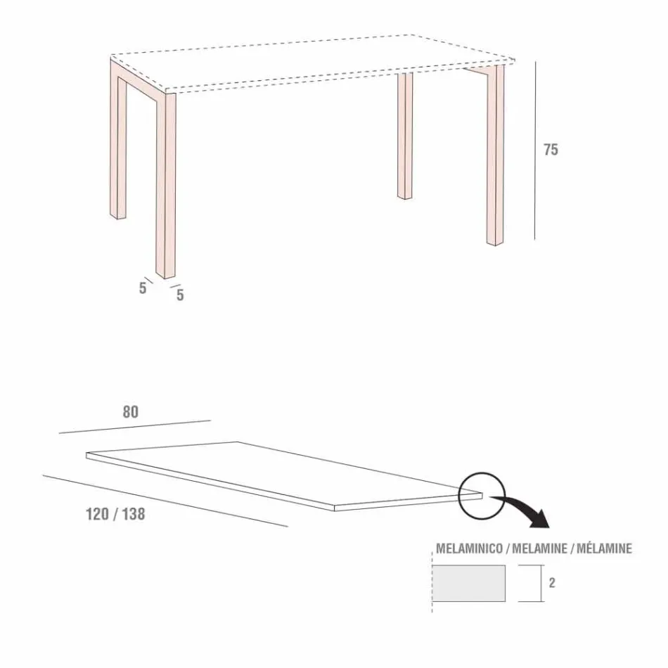 Matbord i melamin och målad metall tillverkad i Italien - Remigio Viadurini