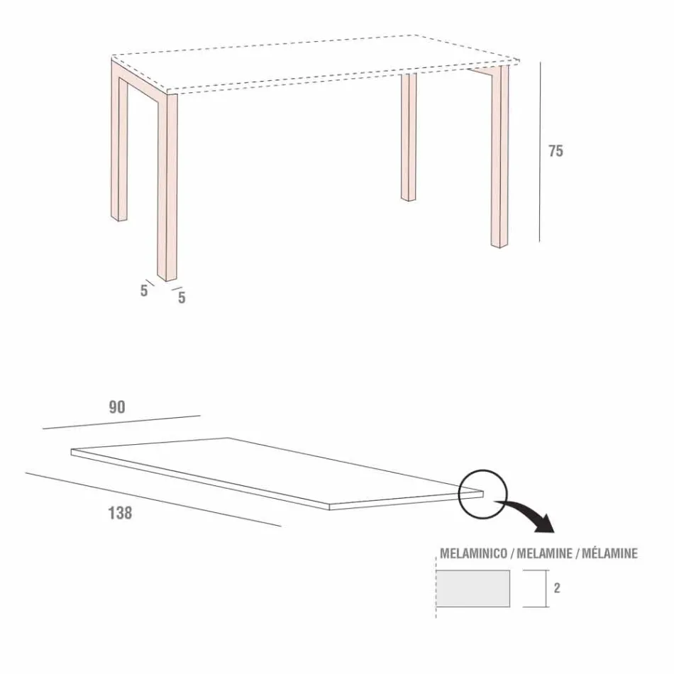 Matbord i melamin och målad metall tillverkad i Italien - Remigio Viadurini