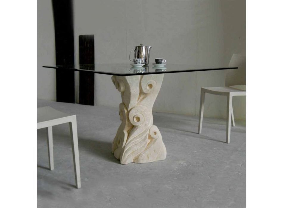 sten matbord med glasskiva konstruktion Giasone Viadurini