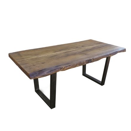 Matbord i sekulär ek och metall Tillverkat i Italien - Dite, unikt stycke Viadurini