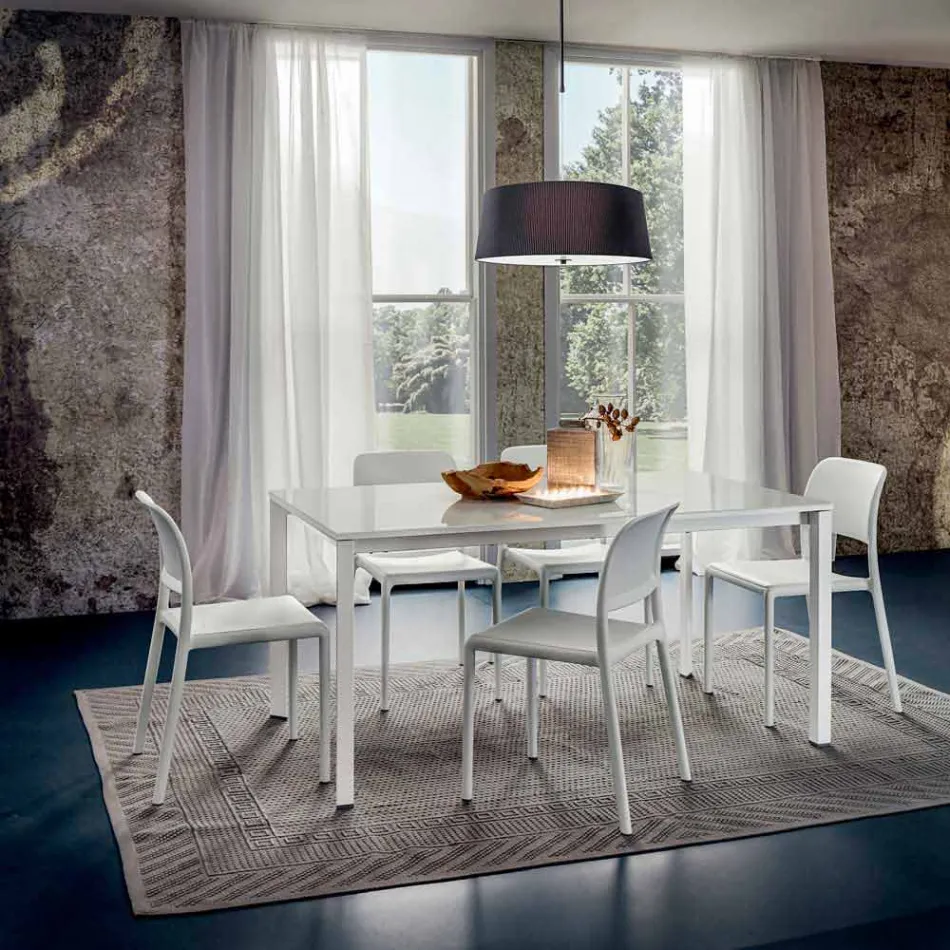 Matbord i vitt glas och målad metall tillverkad i Italien - brosch Viadurini