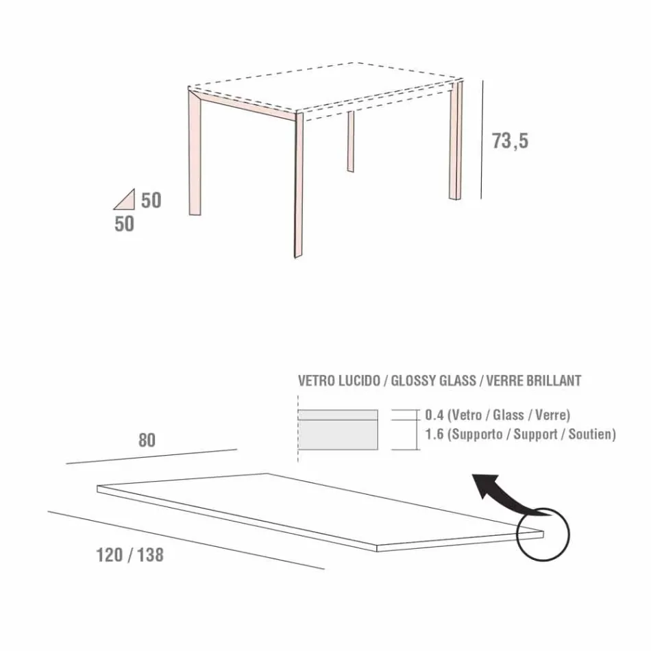 Matbord i vitt glas och målad metall tillverkad i Italien - brosch Viadurini