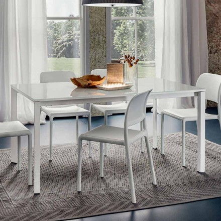 Matbord i vitt glas och målad metall tillverkad i Italien - brosch Viadurini