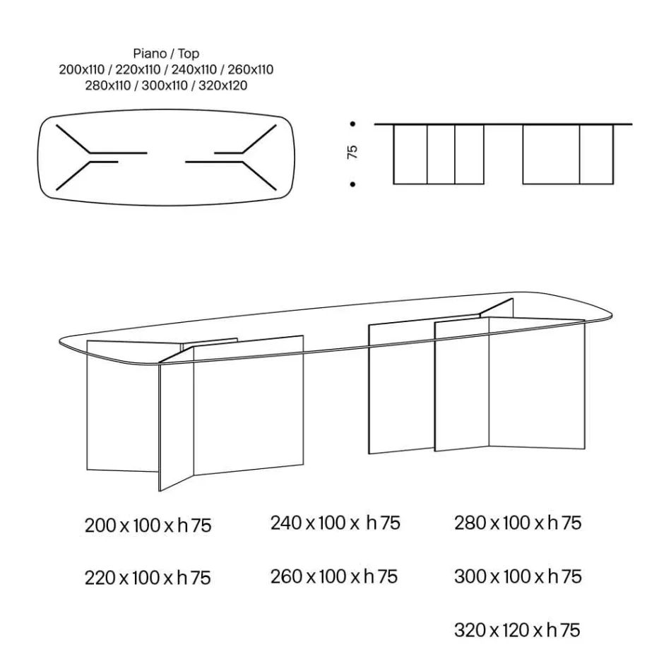 Matbord i glas med rektangulär skiva Tillverkat i Italien - Charles Viadurini