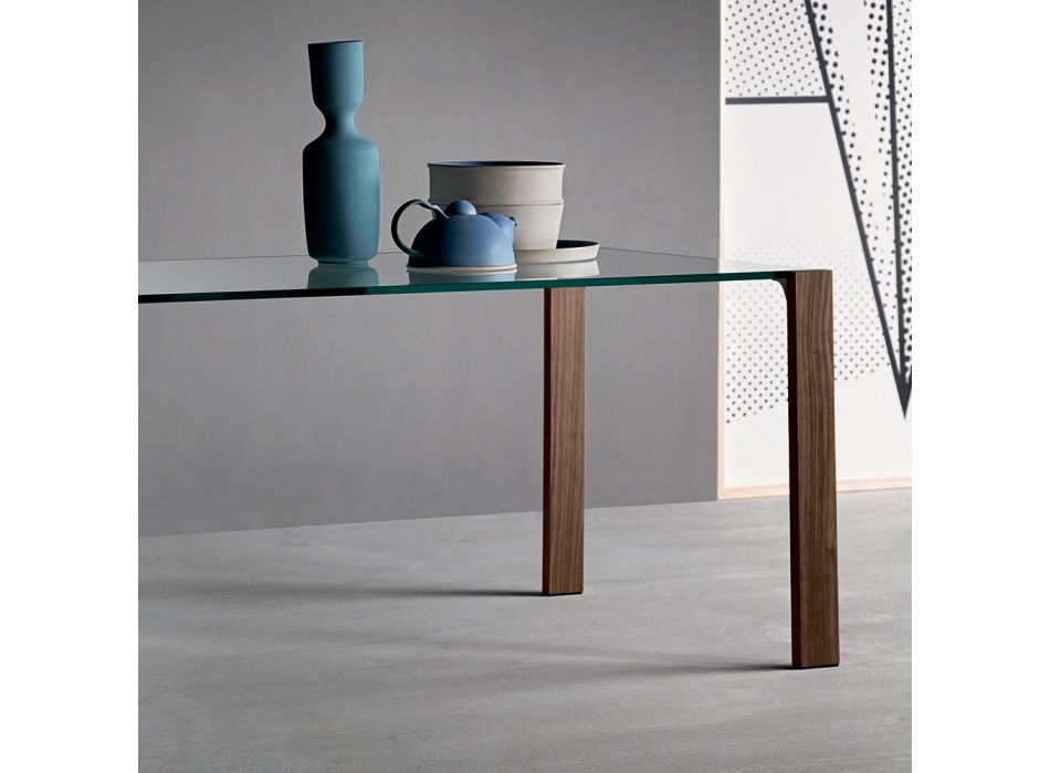 Matbord i glas och ben i ek eller Canaletto valnöt - Aschio Viadurini