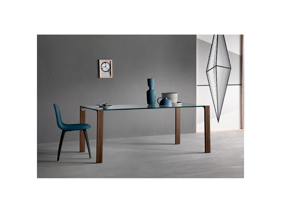 Matbord i glas och ben i ek eller Canaletto valnöt - Aschio Viadurini