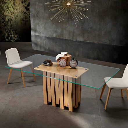Matbord i glas och massivt trä gjord i Italien, Egisto Viadurini