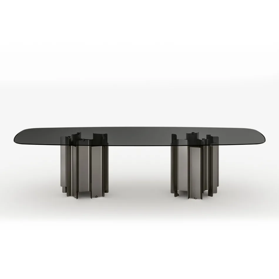 Modernt matbord i glas och metall tillverkat i Italien - Duna Viadurini
