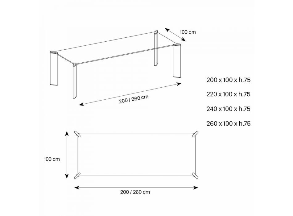Matbord i extra klart glas Lyxig design 4 dimensioner - Kuduro Viadurini
