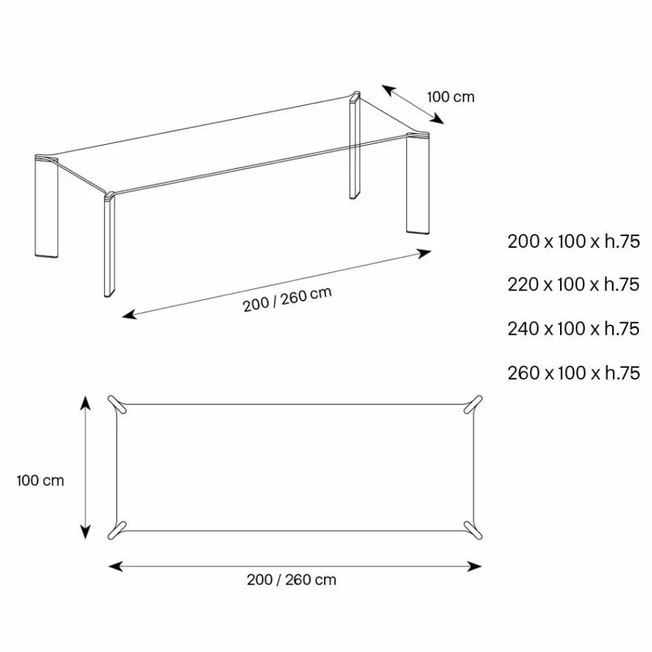 Matbord i extra klart glas Lyxig design 4 dimensioner - Kuduro Viadurini