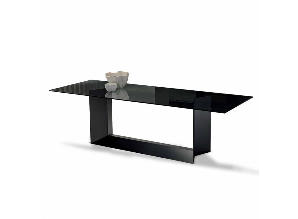Matbord i rökt eller extremt glas och metall tillverkat i Italien - mörkbrunt Viadurini
