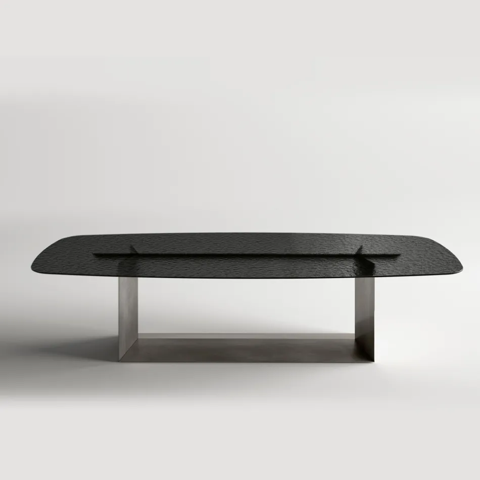 Italienskt designat matbord i smält glas i brons eller rökfärg - Moro Viadurini