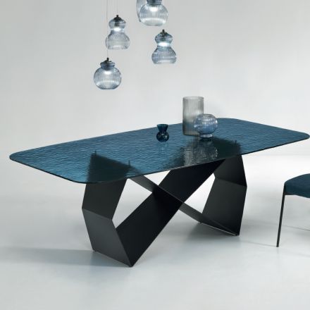 Matbord i hamrat glas och svart metall Tillverkat i Italien - Mirco Viadurini