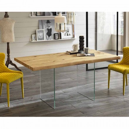 Modern matbord i ekfanér, glas ben Nico Viadurini