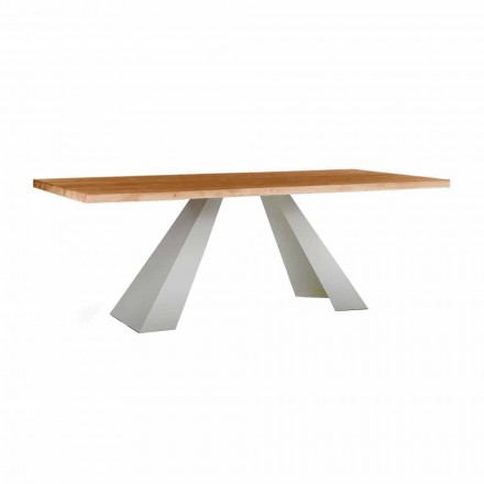 Modernt matbord i trä och vitlackerad metall tillverkad i Italien - Miuca Viadurini