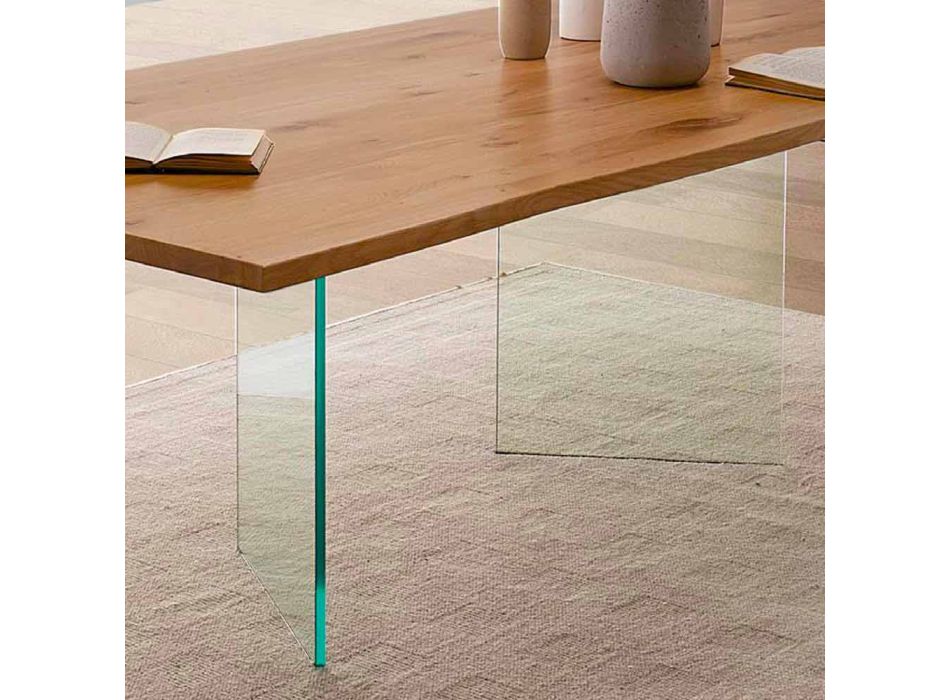 Modernt matbord i knuten ek och glas tillverkat i Italien - Sibillo Viadurini