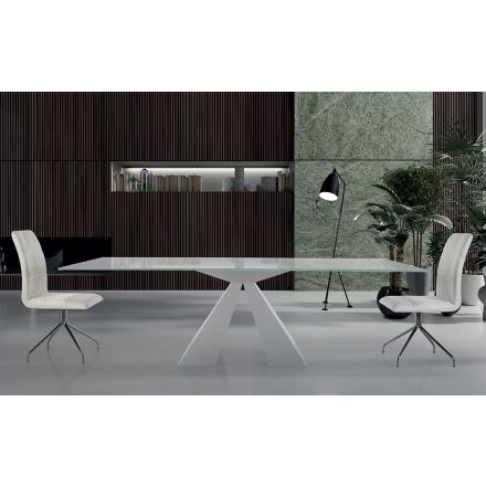 Modernt matbord i glas och vitt stål Tillverkat i Italien - Dalmata Viadurini
