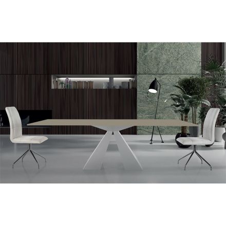 Modernt matbord i glas och vitt stål Tillverkat i Italien - Dalmatisk Viadurini