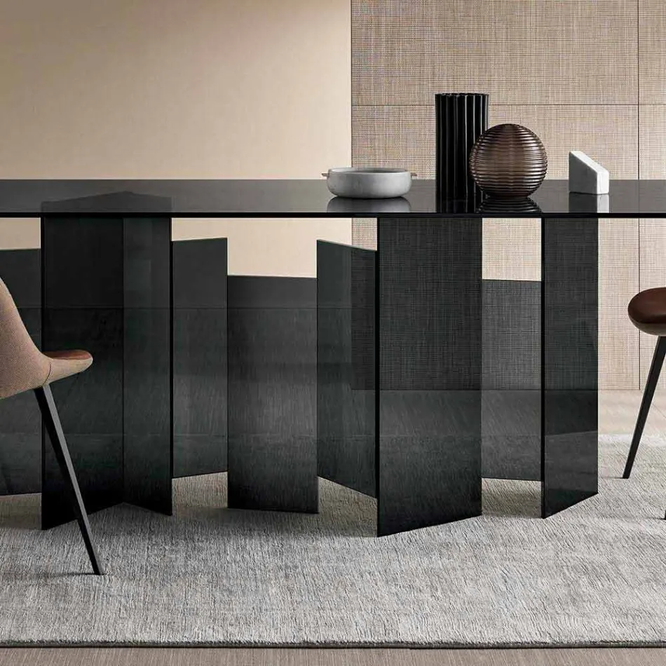 Modernt matbord i extralight eller rökt glas tillverkat i Italien - slumpmässigt Viadurini