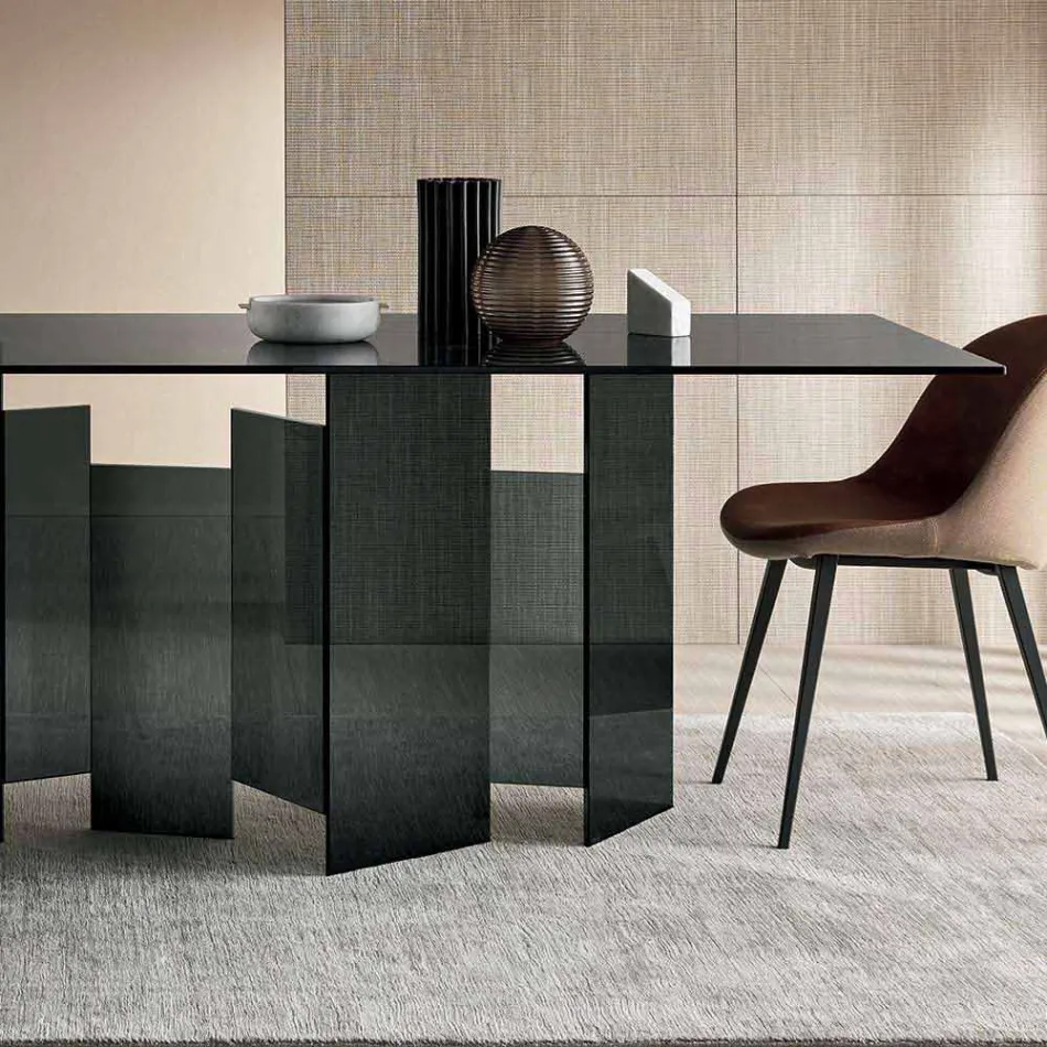 Modernt matbord i extralight eller rökt glas tillverkat i Italien - slumpmässigt Viadurini