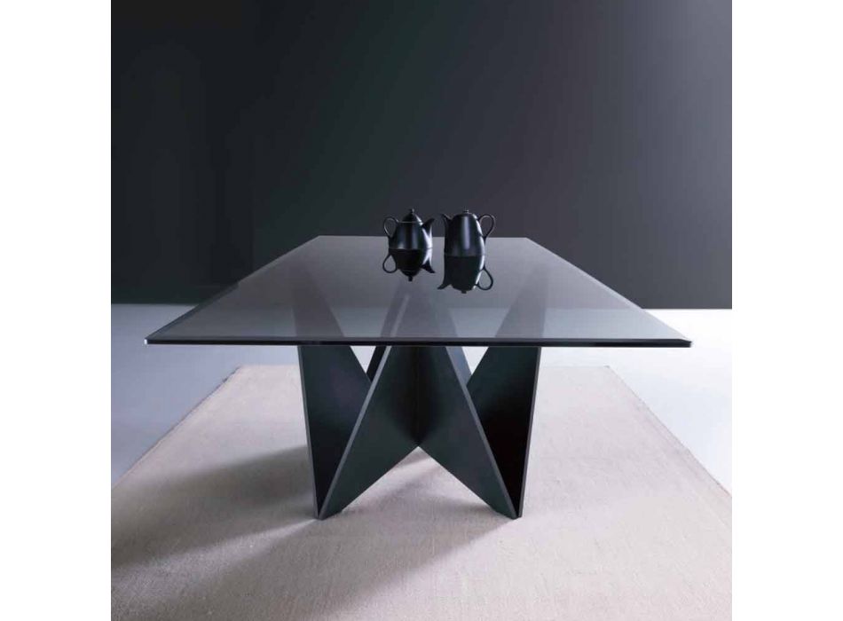 Modernt matbord i avfasat rökt glas och metall som tillverkas i Italien - makro Viadurini