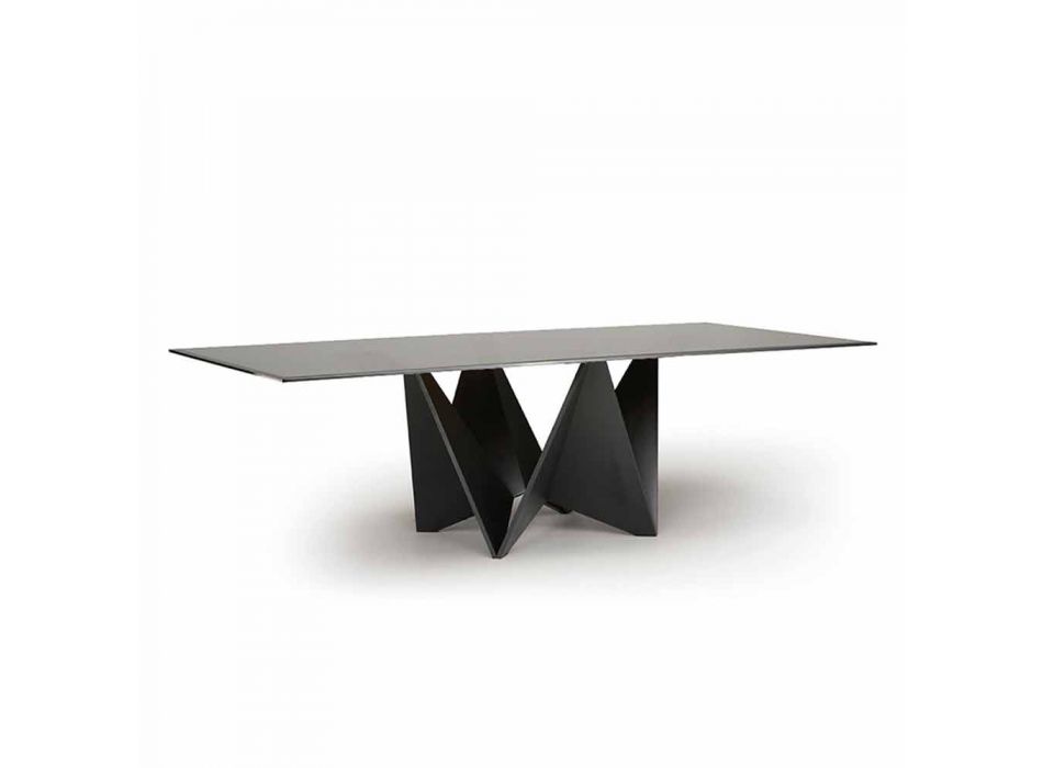 Modernt matbord i avfasat rökt glas och metall som tillverkas i Italien - makro Viadurini
