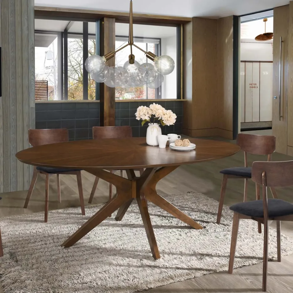 Ovalt matbord i Mdf med massiv trästruktur - Fulmin Viadurini