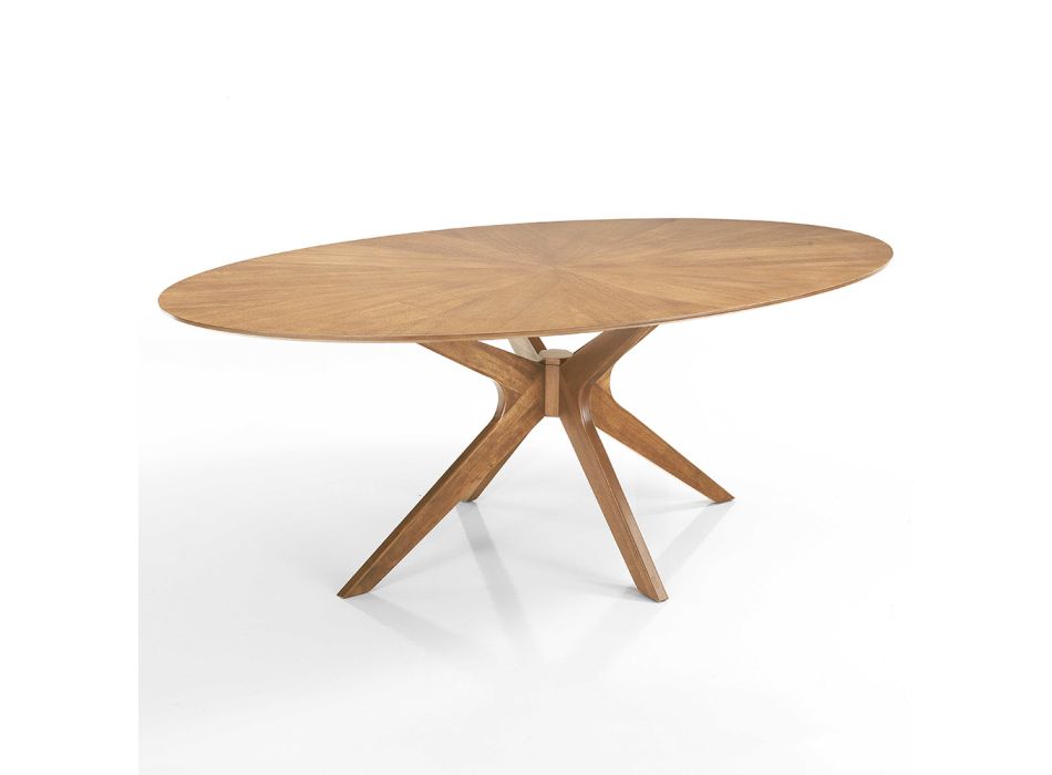 Ovalt matbord i Mdf med massiv trästruktur - Fulmin Viadurini